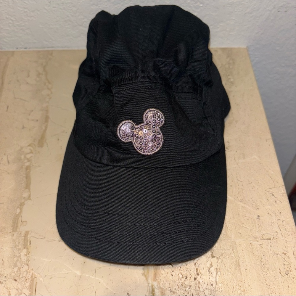 Disney Parks Authentic Black Baseball Hat with Silver Sequin Mickey Mouse